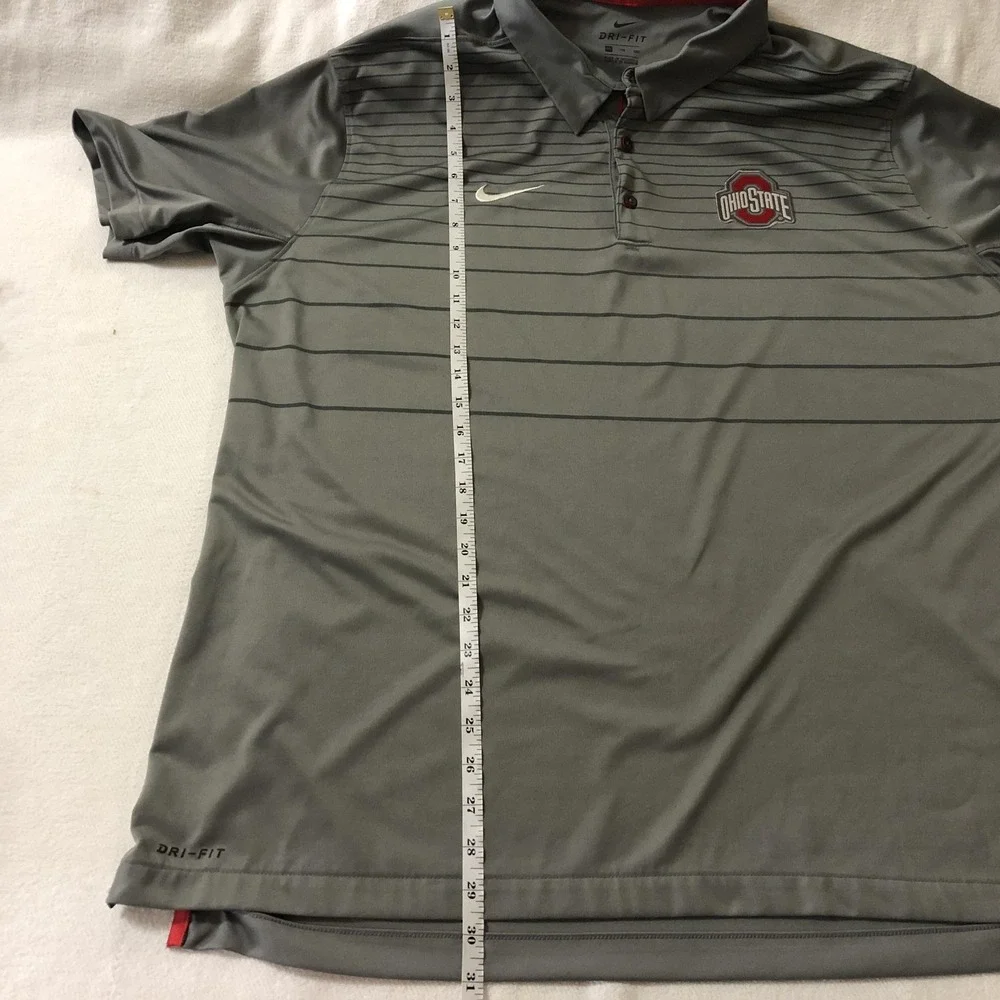 Ohio State Buckeyes‎ Shirt Mens 2XL Gray Striped Nike Dri Fit Polo NCAA Football